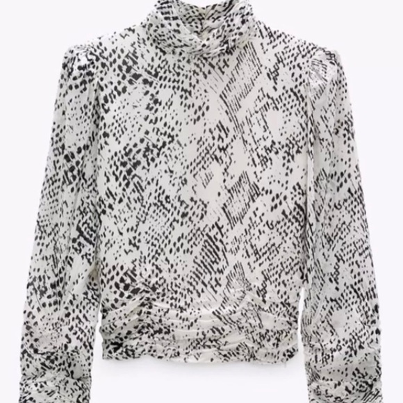 Zara White and Black Print Mock Neck Crop Top Size XL - Picture 2 of 10
